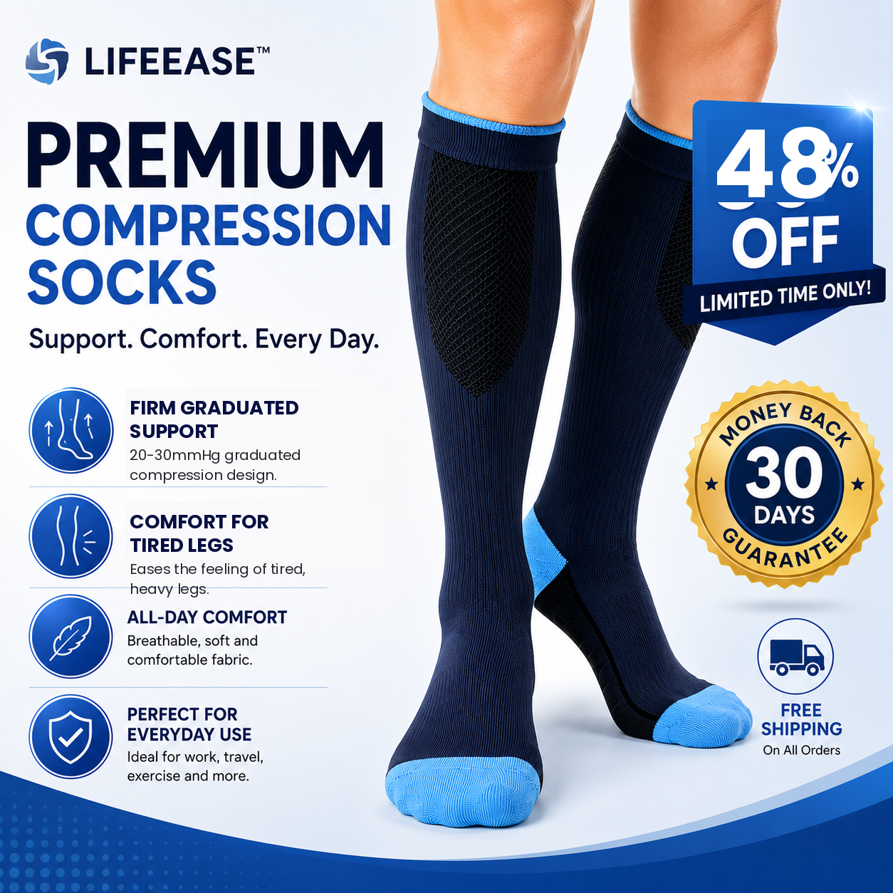 LifeEase™ Graduated Compression Socks — Firm Support